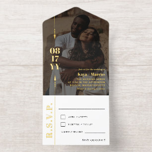 Golden Arrows & Date Foto Informelle Hochzeit All-in-One-Einladung