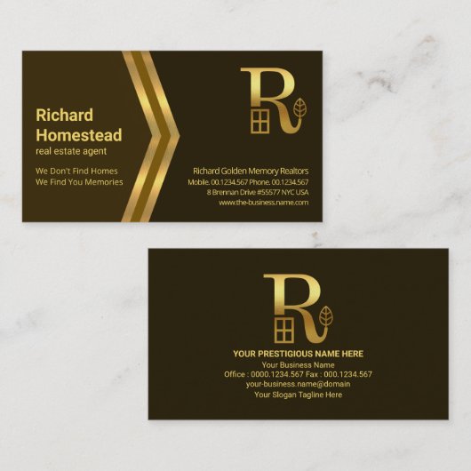 Golden Arrows Letter-R Real Anwesen Agent Realtor Visitenkarte (Vorne/Hinten)