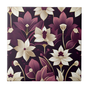 Golden Art Deco Blume Burgund Fliese