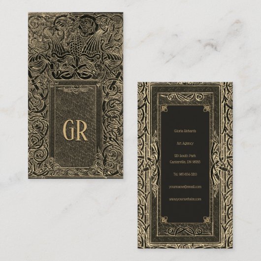 Golden Art Deco mit Ihrer Monogram Business Card Visitenkarte (Vorne/Hinten)