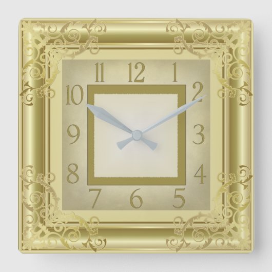 Golden Art Deco Quadratische Wanduhr (Vorderseite)