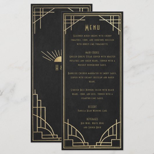 golden art deco wedding menu menükarte (Vorne/Hinten)