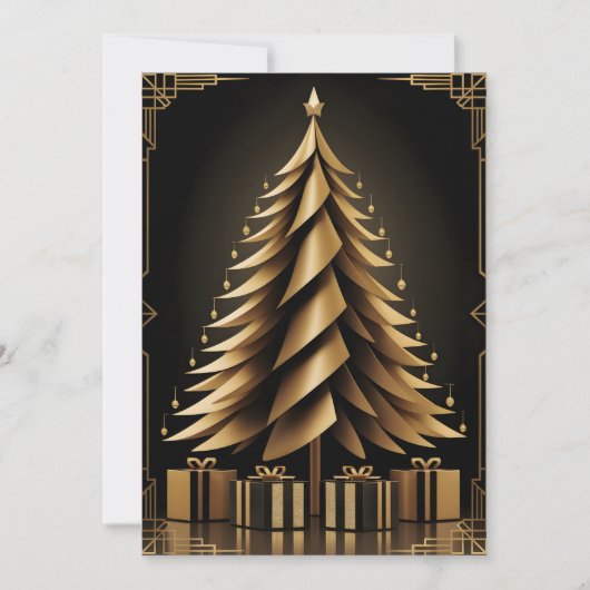 Golden Art Deco Weihnachtsbaum Design Einladung (Vorderseite)