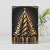 Golden Art Deco Weihnachtsbaum Design Einladung (Stehend Vorderseite)