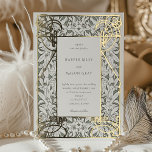 Golden Art Nouveau Folieneinladung<br><div class="desc">Diese exquisite Hochzeitseinladung prägt das Wesen der Jugendstil-Bewegung mit ihren verzierten goldenen Details und üppigen botanischen Elementen. Die Grenze weist ein kompliziertes Muster von Lilien und Blätter in Weiß und Grün auf, hervorgehoben durch metallische Goldlinien, die eine Touch von Opulenz verleihen. Die zentrale Tafel, eine weiche Creme, umrahmt die Details...</div>