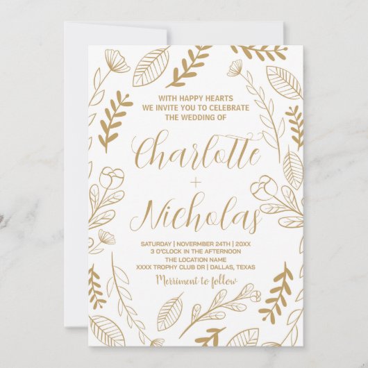 Golden Art White Wedding Einladung (Vorderseite)