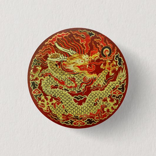Golden asian dragon bestickt in dunkelrot button (Vorderseite)