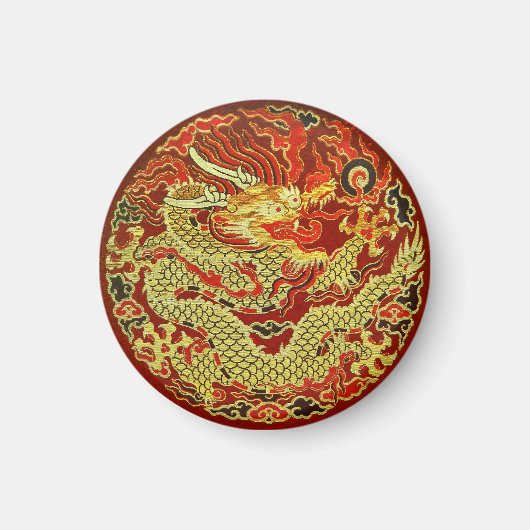 Golden asian dragon bestickt in dunkelrot magnet (Vorne)