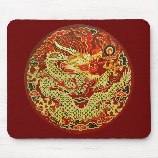 Golden asian dragon bestickt in dunkelrot mousepad (Vorne)