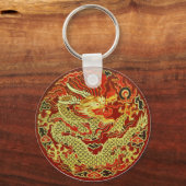 Golden asian dragon bestickt in dunkelrot schlüsselanhänger (Vorderseite)