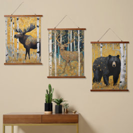 Golden Aspen Art Nouveau Tiere Wandteppich Mit Holzrahmen