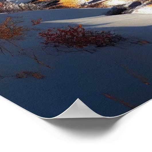 Golden Aspen Trees im Schnee am Fluss Poster (Ecke)