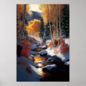 Golden Aspen Trees im Schnee am Fluss Poster (Vorne)