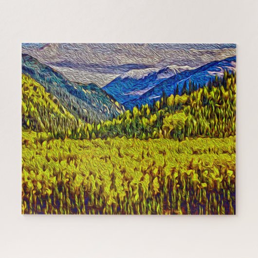 Golden Aspens und Rockies Painterly Large Puzzle (Horizontal)
