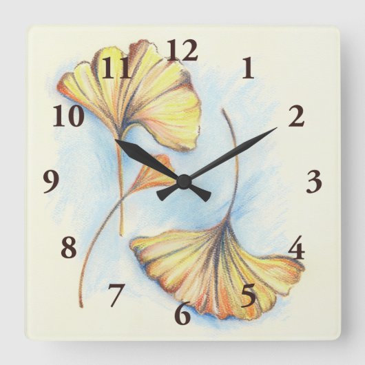Golden Autumn Ginkgo Leaves Quadratische Wanduhr (Vorderseite)