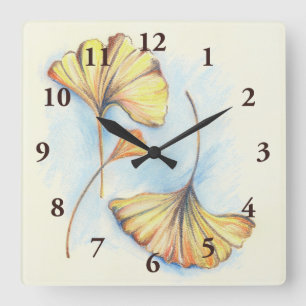 Golden Autumn Ginkgo Leaves Quadratische Wanduhr