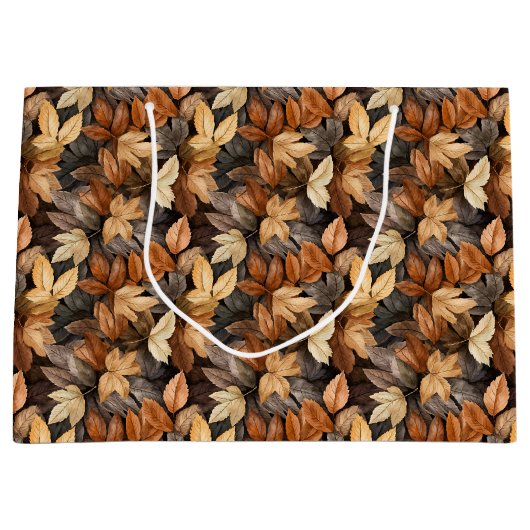 Golden Autumn Leaves Brown Fall Foliage Große Geschenktüte (Vorderseite)