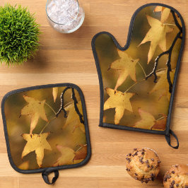 Golden Autumn Leaves Christmas Gift Ofenhandschuh & Topflappen-Set