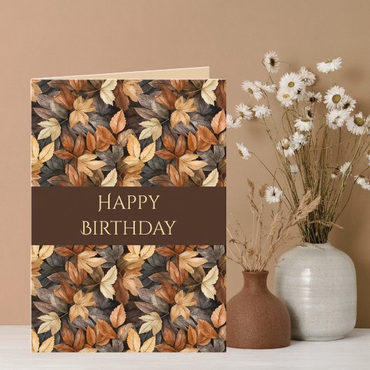Golden Autumn Leaves Fall Foliage Happy Birthday Karte