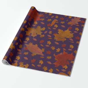 Golden Autumn Leaves on Blue Custom Color Geschenkpapier