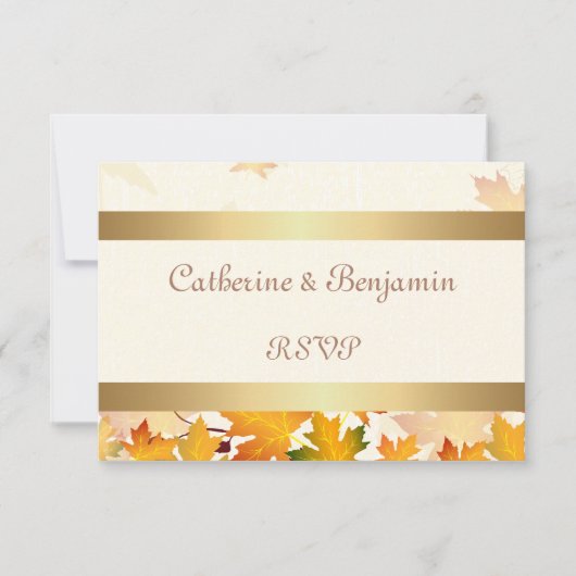 Golden Autumn Leaves Wedding RSVP Karte (Vorderseite)