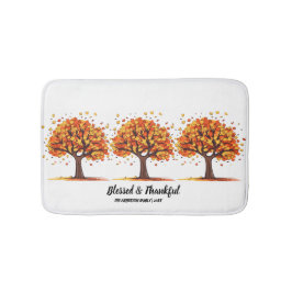 Golden Autumn Trees Happy Thanksgiving Greeting Badematte