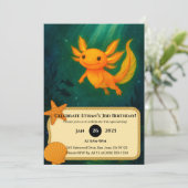 Golden Axolotl am Mondlichter Teich Geburtstag Einladung (Stehend Vorderseite)