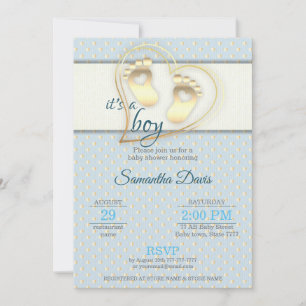 Golden Baby Boy Footprints und Hearts Baby Shooter Einladung