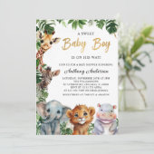 Golden Baby Boy Safari Animals Boy Baby Dusche Einladung (Stehend Vorderseite)