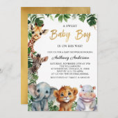 Golden Baby Boy Safari Animals Boy Baby Dusche Einladung (Vorne/Hinten)