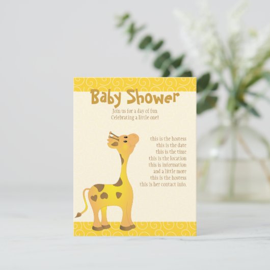 Golden Baby Giraffe Einladung (Stehend Vorderseite)