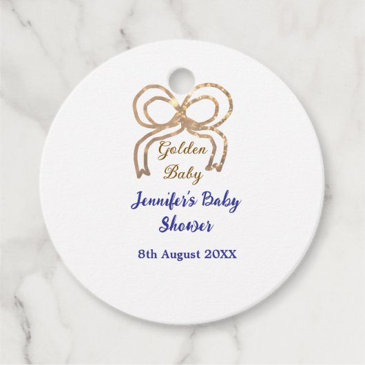 Golden baby Glitzer Bogen Royal Blue Babydusche Geschenkanhänger (Vorderseite)