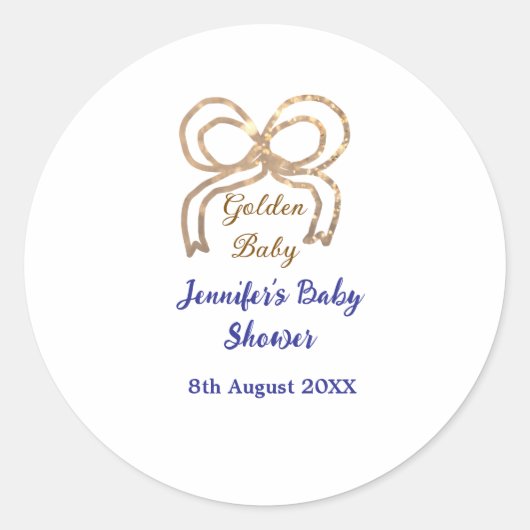 Golden baby Glitzer Bogen Royal Blue Babydusche Runder Aufkleber (Vorderseite)