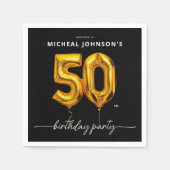 Golden Balloon Black 50. Geburtstagsparty Serviette (Vorderseite)