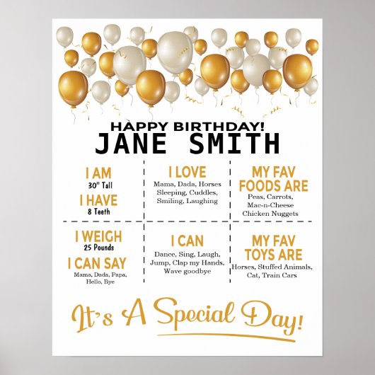 Golden Balloons 16x20 Vorlage Geburtstag Poster (Vorne)