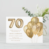 Golden Balloons 70. Geburtstagsparty Einladung (Stehend Vorderseite)