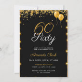 Golden Balloons mit Confetti Lights 60. Geburtstag Einladung (Vorderseite)