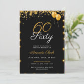 Golden Balloons mit Confetti Lights 60. Geburtstag Einladung (Stehend Vorderseite)