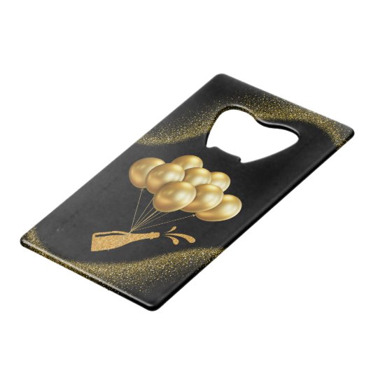 Golden Balloons und Champagner Geldbeutel Flaschenöffner (Rückseite Schrägansicht)