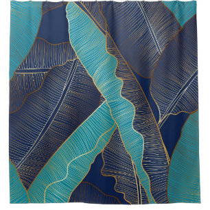 Golden Banana Leaf: Luxuriöses Muster. Duschvorhang