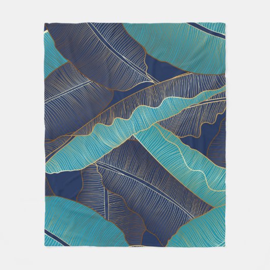 Golden Banana Leaf: Luxuriöses Muster. Fleecedecke (Vorderseite)