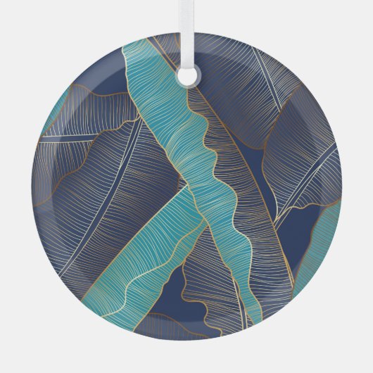 Golden Banana Leaf: Luxuriöses Muster. Ornament Aus Glas (Vorderseite)