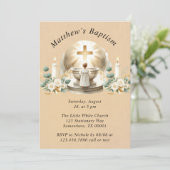 Golden Baptismal Baby Boy Christening Taufe Einladung (Stehend Vorderseite)