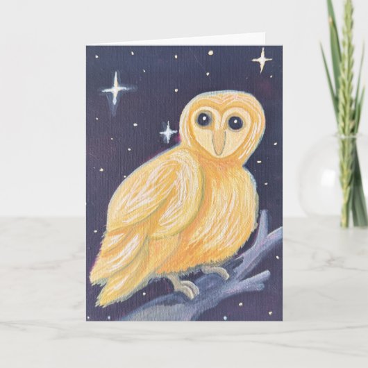 Golden Barn Owl Guache Malerei Karte (Vorderseite)