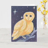 Golden Barn Owl Guache Malerei Karte (Gelbe Blume)
