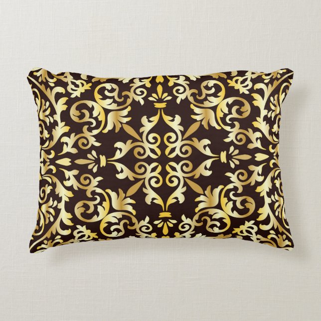 Golden Baroque Black Seamless Muster Dekokissen (Vorderseite)