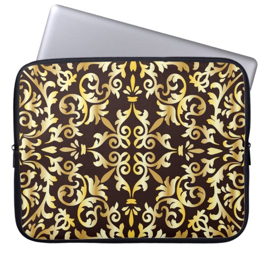 Golden Baroque Black Seamless Muster Laptopschutzhülle (Vorderseite)