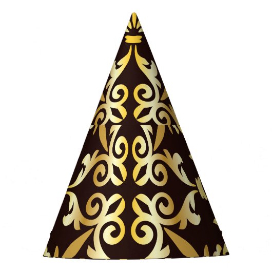 Golden Baroque Black Seamless Muster Partyhütchen (Vorderseite)