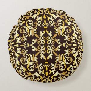 Golden Baroque Black Seamless Muster Rundes Kissen