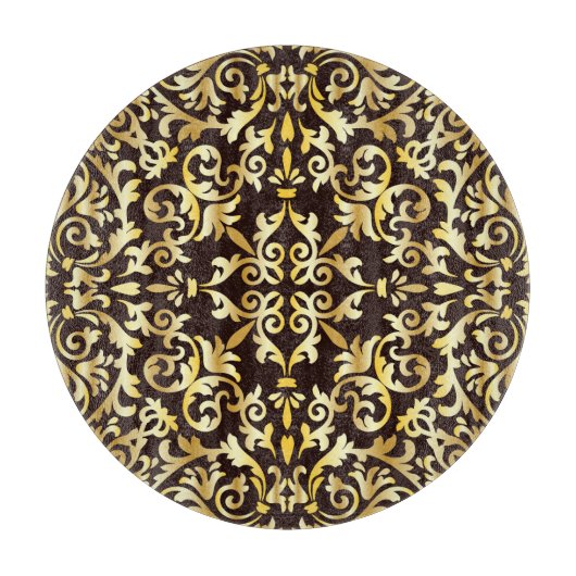 Golden Baroque Black Seamless Muster Schneidebrett (Vorderseite)